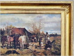 Monachijska scena rodzajowa: Konie w oczekiwaniu u kowala (87cm x 63cm)