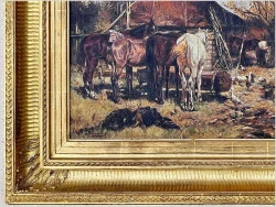 Monachijska scena rodzajowa: Konie w oczekiwaniu u kowala (87cm x 63cm)