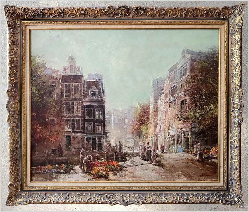Amsterdamskie kwiaciarki nad kanałem - Dickmeis Gerhard (1918-1978r.) ROZMIAR XXL!