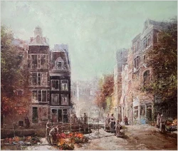 Amsterdamskie kwiaciarki nad kanałem - Dickmeis Gerhard (1918-1978r.) ROZMIAR XXL!
