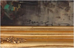 Duży obraz olejny! Łodzie we włoskim porcie - Franco Pergal *1905 (120cm x 80cm)