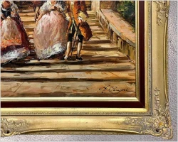 Dobra sztuka! Dworska scena rodzajowa na schodach - A. Campari (ITALY XXw.) 110cm x 80cm