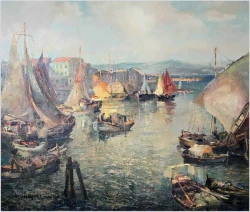 Ludwig Gschossmann (1894–1988) – „Włoskie Wybrzeże – Port w Viareggio | Rozmiar XXL!