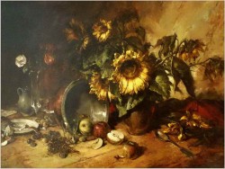 ABSOLUTNE ARCYDZIEŁO! MARTWA NATURA, SŁONECZNIKI -  DICKMEIS GERHARD (1918 – 1978)