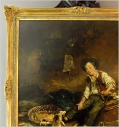 MALARSTWO AUKCYJNE! CHŁOPIEC BAWIĄCY SIĘ Z PSEM - DICKMEIS GERHARD (HEINSBERG 1918 – 1978 JÜLICH)