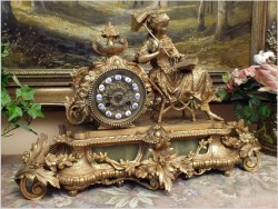 MEDALOWY WYJĄTKOWY ZEGAR FIGURALNY - BRĄZ (JAPY FRERES 1840r.) ZIELONY ONYX!