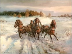 Polskie Malarstwo Aukcyjne! Pędząca Trojka - Edward Pierzyński (Polish, 1922- ??)