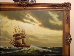 POLECAMY!  - DUŻYCH ROZMIARÓW PIĘKNY OBRAZ MARYNISTYCZNY XXw. (119cm x 89cm)