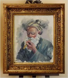 SZTUKA PERSKA! IMPRESJONIZM, STARY CZŁOWIEK W TURBANIE - ALI CHITSAZ *1900
