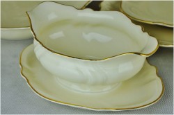 PIĘKNY ROSENTHAL 'VIKTORIA' SERWIS OBIADOWY 12 OSÓB. ECRU/ZŁOTO 1938 ROK. (45 ELEMENTÓW)