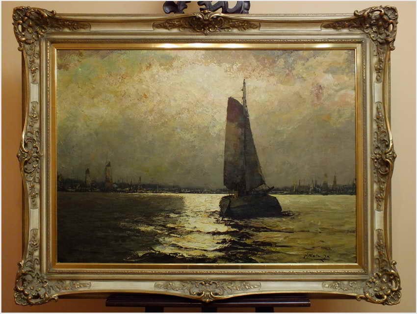 BOOT IM MONDSCHEIN, NOCTURNE ! org HELMUT KALUZA 1912-1984 HAMBURG