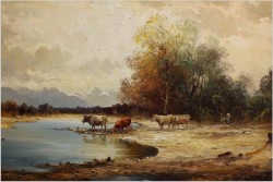 Polecamy! Wyjątkowy pejzaż z krowami ~ Helmut Stadelhofer (1914- 1979)