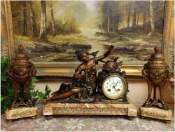 POLECAMY! FRANCUSKI ZEGAR KOMINKOWY Z WAZAMI ~  L&F MOREAU XIXw.