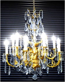 PAŁACOWY ŻYRANDOL MOSIĘŻNY Z KRYSZTAŁKAMI SWAROVSKIEGO - 12 PUNKTÓW OŚWIETLENIOWYCH (ANTYK!)