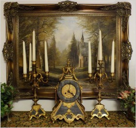 ORYGINALNY ZEGAR W STYLU EMPIRE Z KANDELABRAMI - MARMUR I BRĄZ XIXw.