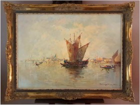 Wspaniały stary obraz olejny. Widok na Wenecję - Randolf Wehn 1911r.