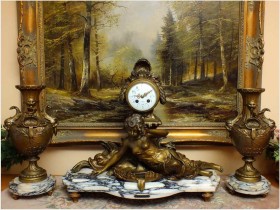 DUŻY FIGURALNY ZEGAR PAŁACOWY Z WAZAMI ~ F. MOREAU XIXw.