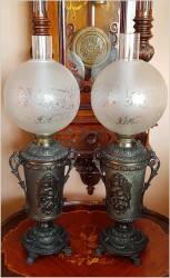 WYJĄTKOWY KOMPLET! DUŻE PAŁACOWE LAMPY NAFTOWE Z PUTTO 1890r.