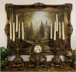 POLECAMY! MEDALOWY WSPANIAŁY DUŻY MOSIĘŻNY ZEGAR ROCOCO Z KANDELABRAMI - A.D. MOUGIN XIXw.