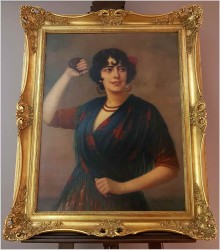 Piękny Obraz w Stylu Art Déco, Hiszpanka z Kastanietami - Anton Kaulbach (1864-1930)