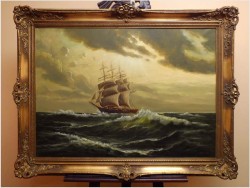 POLECAMY!  - DUŻYCH ROZMIARÓW PIĘKNY OBRAZ MARYNISTYCZNY XXw. (119cm x 89cm)