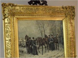 Batalistyka! Piękny zimowy obraz z wojskiem - Lucien pierre Sergent (1849-1904)