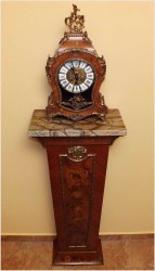 STOJĄCY ZEGAR W STYLU BOULLE Z KONSOLĄ - INTARSJA, BRĄZ, MARMUR 170CM.