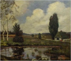 PIĘKNY KRAJOBRAZ W DUŻEJ BAROKOWEJ RAMIE ~ Carl Wilhelm Mosblech (1868-1934)