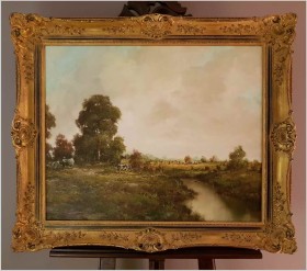 Majstersztyk! Piękny Pejzaż Nadreński ze Sztafażem- Niemcy XXw.