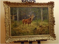 MALARSTWO AUKCYJNE! JELEŃ NA RYKOWISKU - Georg Majewicz (1897 - 1965 Niemcy)