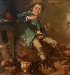 Chłopiec, Kury i Kaczki- Dickmeis Gerhard (Heinsberg 1918 - 1978 Jülich) 