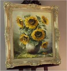 PAŁACOWY BUKIET KWIATÓW, SŁONECZNIKI W WAZONIE - (NIEMCY XXw.)