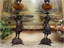 POLECAMY! SYGNOWANY KOMPLET (PARA) LAMP FIGURALNYCH Z FRANCJI!