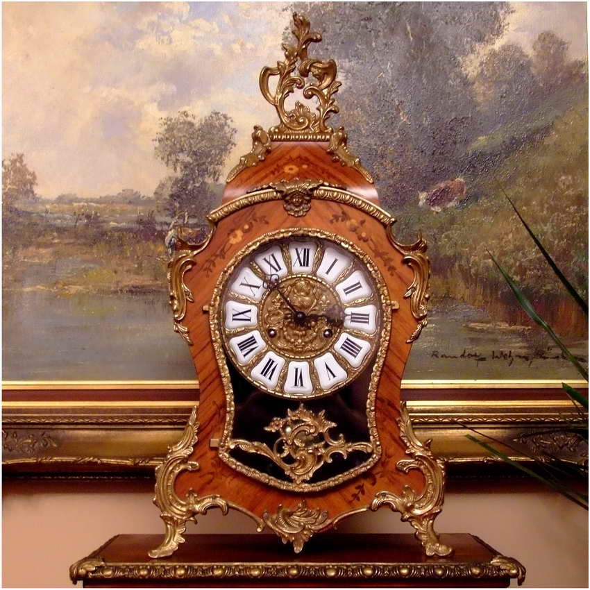 DUŻY ZEGAR Z INTARSJĄ W STYLU CHARLES BOULLE 58CM.