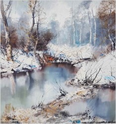 Tajemnicza Leśna Rzeka w zimowym krajobrazie - H. Fischer  62. (Technika Szpachlowa)