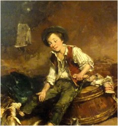 MALARSTWO AUKCYJNE! CHŁOPIEC BAWIĄCY SIĘ Z PSEM - DICKMEIS GERHARD (HEINSBERG 1918 – 1978 JÜLICH)