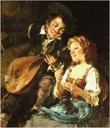 Dziewczyna i zalotny grajek z mandoliną - Dickmeis Gerhard (1918 – 1978)