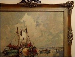 RUDOLF PRIEBE (1889 – 1964) „Kutry rybackie u wybrzeża Morza Północnego” – obraz marynistyczny