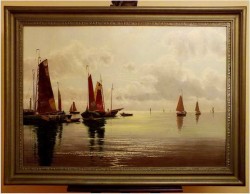 ŁODZIE RYBACKIE NA MORZU - ERNST HUGO LORENZ MUROWANA (1872-1950)