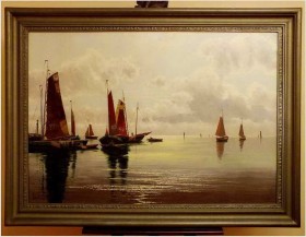 ŁODZIE RYBACKIE NA MORZU - ERNST HUGO LORENZ MUROWANA (1872-1950)