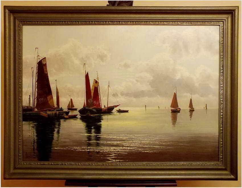 ŁODZIE RYBACKIE NA MORZU - ERNST HUGO LORENZ MUROWANA (1872-1950)