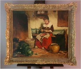 Notowane malarstwo! Gosposia obierająca jabłka - Dickmeis Gerhard (1918 -1978)