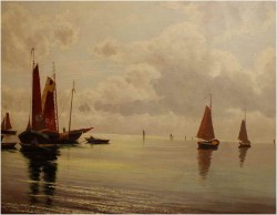 ŁODZIE RYBACKIE NA MORZU - ERNST HUGO LORENZ MUROWANA (1872-1950)