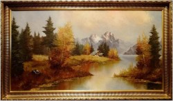 Na rozlewiskach! Wielki stary obraz olejny - Oryg. Georg Kuboth (Schlesien, Śląsk 1916-2004) 135cm x 75cm