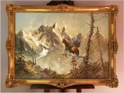 Myśliwskie Malarstwo! Piękny i Dostojny Głuszec - Niemcy XXw.