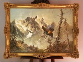 Myśliwskie Malarstwo! Piękny i Dostojny Głuszec - Niemcy XXw.