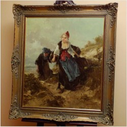 RARYTAS! HOLENDERSKIE KOBIETY NA WYDMACH MORSKICH - DICKMEIS GERHARD (Heinsberg 1918 – 1978 Jülich)