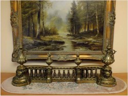 SECESYJNE WILKI DO KOMINKA, DEKORACJA KOMINKA - BRĄZ, FRANCJA XIXw.