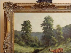 OBRAZ MYŚLIWSKI, SARNY U WODOPOJU - GEORG MAJEWICZ (1897 - 1965)