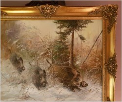 Rarytas Zimowy! Uciekające Dziki - W.v.Kamp (99cm X 89cm)